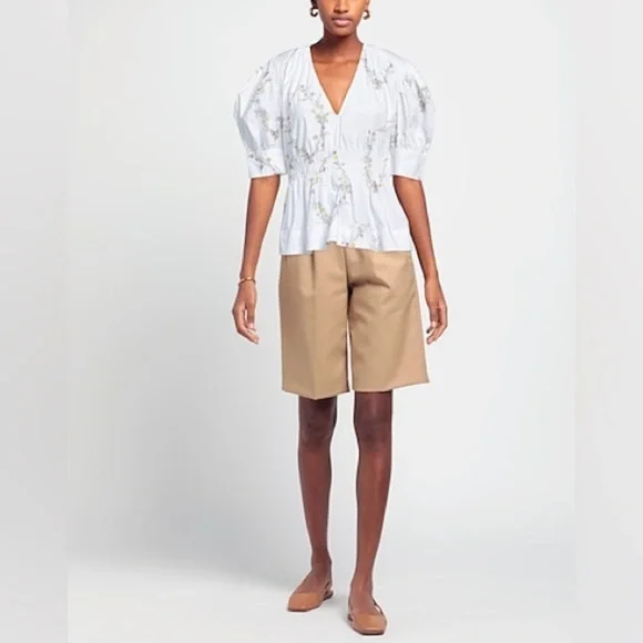 GANNI Oversized Cotton Poplin Short Sleeve Floral Top - Size 36/ Size 4-6 - Picture 6 of 9